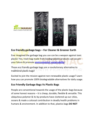 Eco friendly garbage bags – For Cleaner & Greener Earth