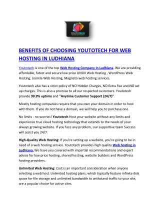 BENEFITS OF CHOOSING YOUTOTECH FOR WEB HOSTING IN LUDHIANA