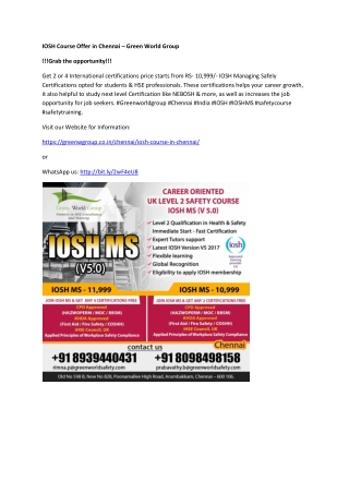 Enroll IOSH Managing Safely Course Training in Chennai