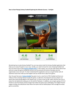 How to start playing fantasy football online exploring the ultimate success - FanFignt