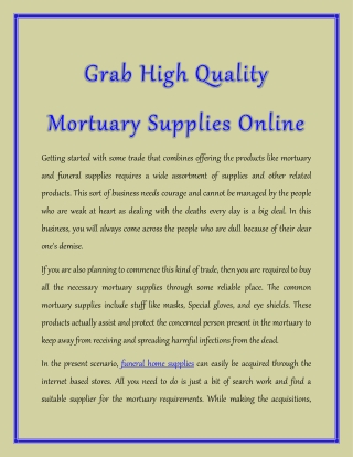 Grab High Quality Mortuary Supplies Online