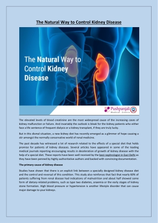 The Natural Way to Control Kidney Disease