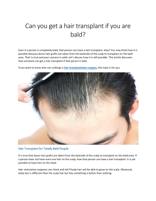 Can you get a hair transplant if you are bald?