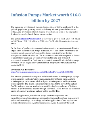 Infusion Pumps Market worth $16.8 billion by 2027