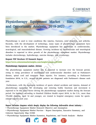 Physiotherapy Equipment Market - Size, Outlook, and Opportunity Analysis, 2019-2027