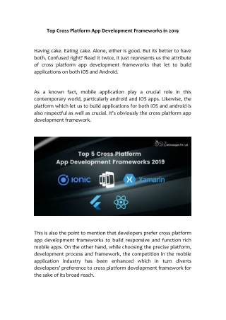 Top Cross Platform App Development Frameworks in 2019