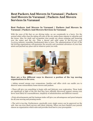 Best Packers and Movers in varanasi