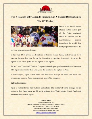 Top 3 Reasons Why Japan Is Emerging As A Tourist Destination In The 21st Century