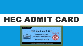 HEC Admit Card 2019 | Download Call Letter for 60 Fitter & Other Posts