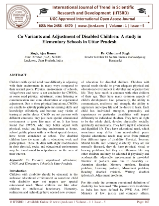 Co Variants and Adjustment of Disabled Children A Study in Elementary Schools in Uttar Pradesh