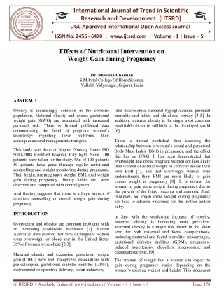 Effects of Nutritional Intervention on Weight Gain During Pregnancy