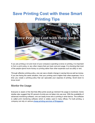 Save Printing Cost with these Smart Printing Tips