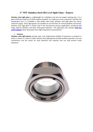 2″ NPT Stainless Steel Oil Level Sight Glass - Fanovo