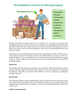 Best Qualities to Look for In a Moving Company