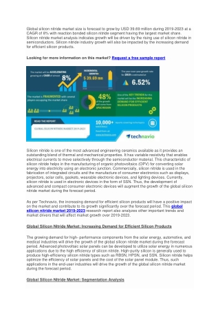 Global Silicon Nitride Market 2019| Increasing Demand for Efficient Silicon Products to Boost Growth - Forecast 2023