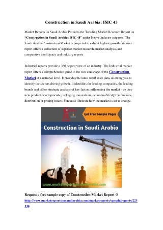 Saudi Arabia Construction Market: Industry Trends, Opportunity and Forecast Till 2023