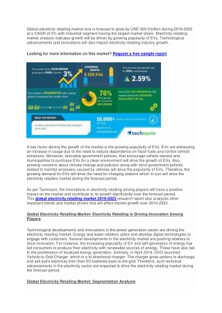 Global Electricity Retailing Market 2019| Innovations in Electricity Retailing to Boost Growth and Forecast till 2023