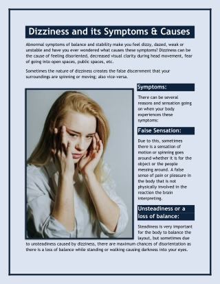 Overview of Dizziness and its Symptoms & Causes!