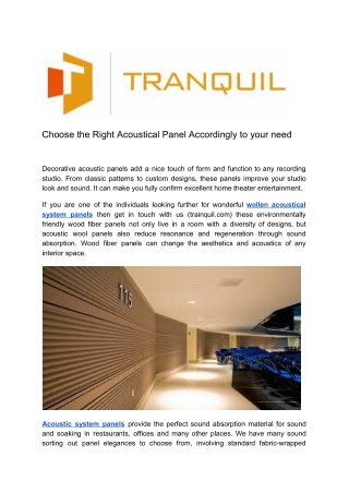 Choose the Right Acoustical Panel Accordingly to your need