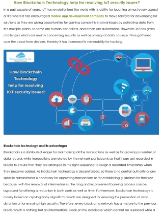 How Blockchain Technology help for resolving IoT security issues?