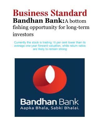 Bandhan Bank-A Bottom Fishing Opportunity for Long-term Investors