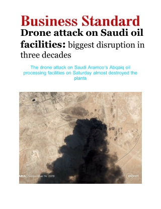 Drone Attack on Saudi Oil Facilities - Biggest Disruption in Three Decades