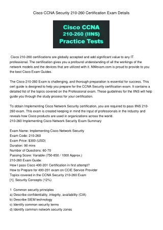 Cisco CCNA Security 210-260 Certification Exam Details