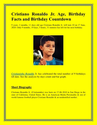 Cristiano Ronaldo Jr. Age, Birthday Facts and Birthday Countdown