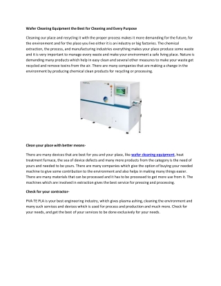 Wafer Cleaning Equipment the Best for Cleaning and Every Purpose