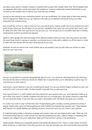 Enthusiastic About Using Up A Hobby? Read Through This