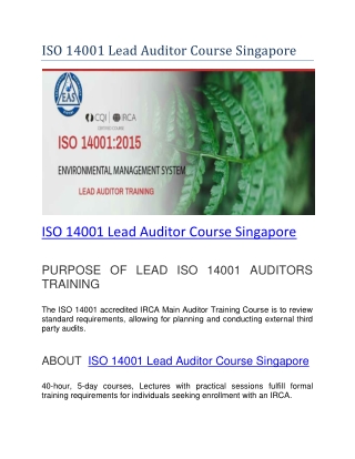 IRCA ISO 14001 Lead Auditor Training Course in Singapore