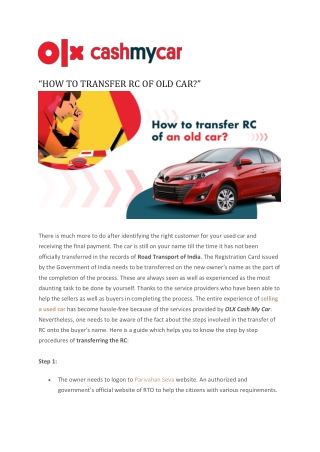 How to Transfer RC of an Old Car?