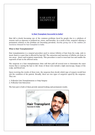 Is hair transplant successful in India?