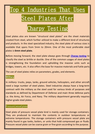 Top 4 Industries That Uses Steel Plates After Charpy Testing