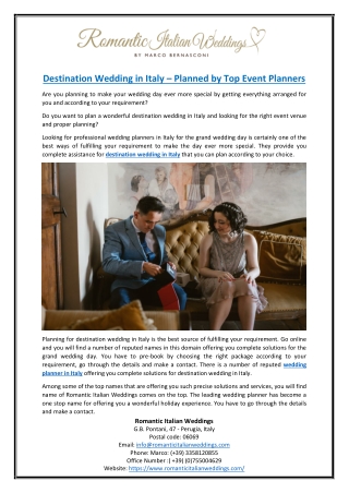 Destination Wedding in Italy – Planned by Top Event Planners