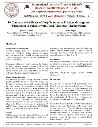 To Compare the Efficacy of Deep Transverse Friction Massage and Ultrasound in Patients with Upper Trapezius Trigger Poin