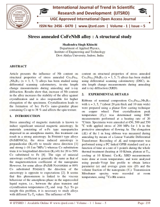 Stress Annealed CoFeNbB Alloy A Structural Study