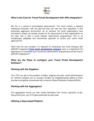 What is the Cost for Travel Portal Development with APIs Integration?
