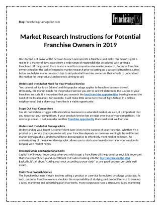 Market Research Instructions for Potential Franchise Owners in 2019