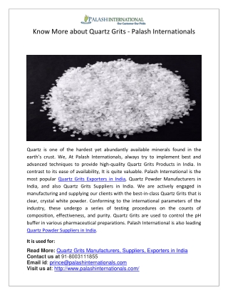 Know More about Quartz Grits - Palash Internationals