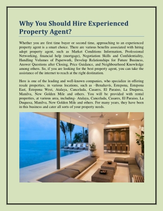 Why You Should Hire Experienced Property Agent?