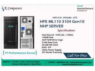 HPE ML110 3104 GEN10 NHP Server