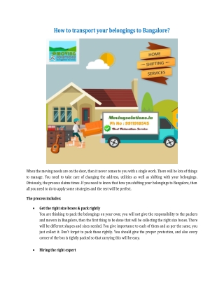 How to transport your belongings to Bangalore?