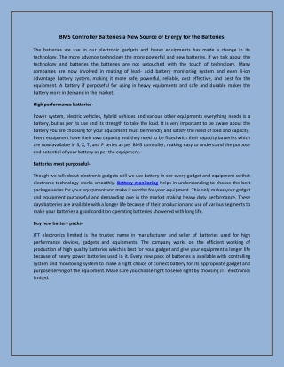 BMS Controller Batteries a New Source of Energy for the Batteries
