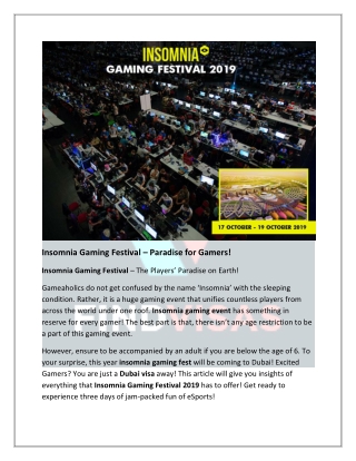 Insomnia Gaming Festival – Paradise for Gamers!