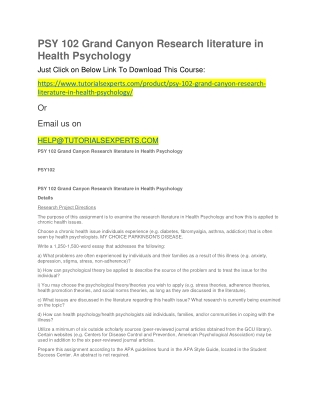 PSY 102 Grand Canyon Research literature in Health Psychology