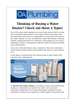 Thinking of Buying a Water Heater? Check out these 4 Types!