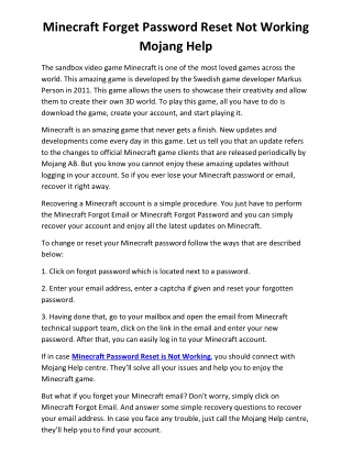 Minecraft Forget Password Reset Not Working Mojang Help
