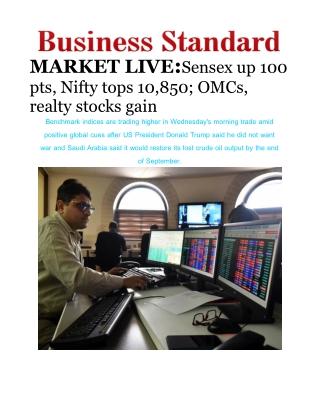 Market live sensex up 100 pts, nifty tops 10,850; om cs, realty stocks gain