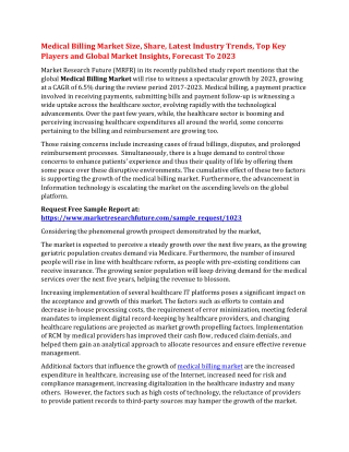 Medical Billing Market Size, Share, Latest Industry Trends, Top Key Players and Global Market Insights, Forecast To 2023